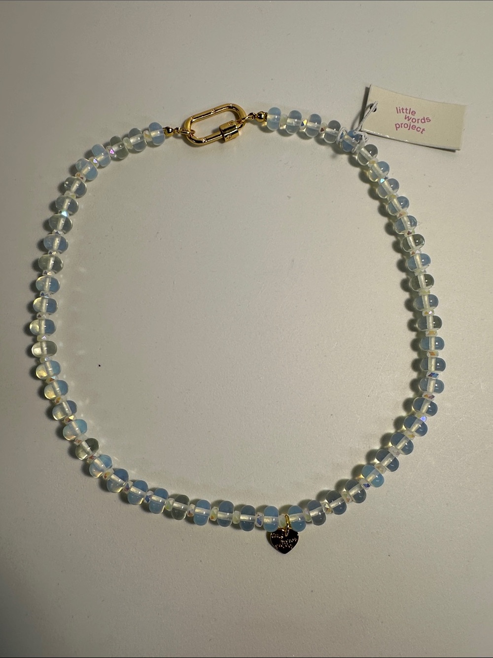 Little Words Project opalescent bead necklace shimmering blue with gold accent - Picture 6 of 7